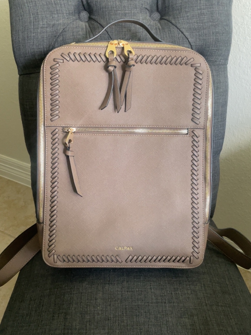 Calpak Taupe-Brown Leather-Accent Men's Backpack